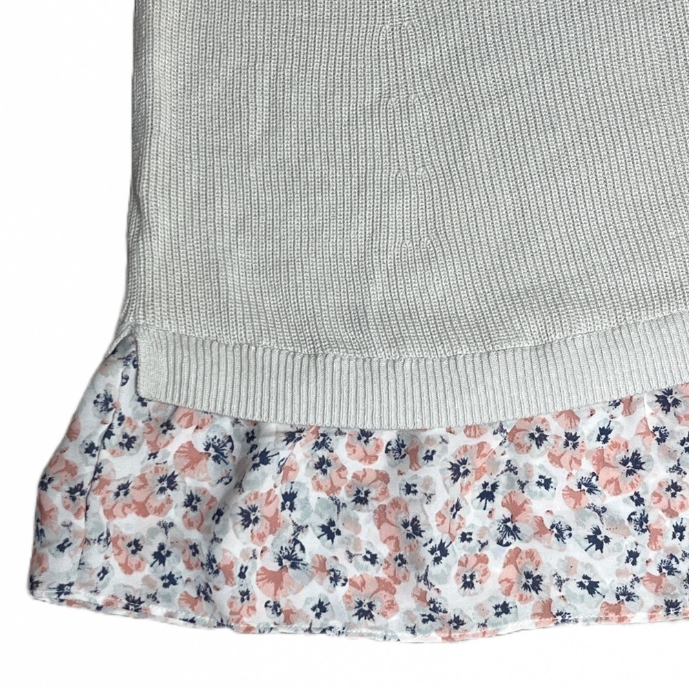 Loft Gray Floral Ruffle Knit Blouse with Tie Straps - Picture 2 of 5